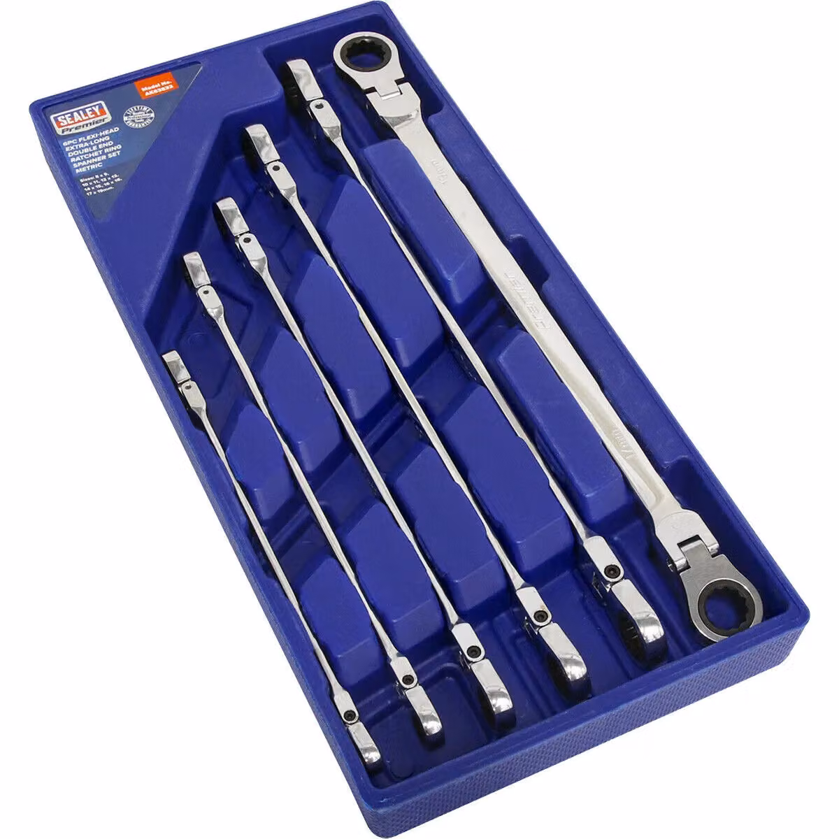 Loops 6pc Extra Long Flexible Head 12 Point Metric Ratchet Ring Spanner Set in Silver and Multicolour Chrome Vanadium Steel – 2