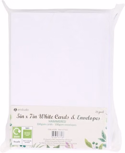 Art Studio Pack of 25 White Paper Cards and Envelopes, 5 x 7in