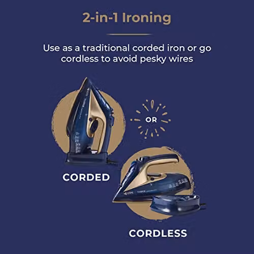 Tower T22008BLG CeraGlide Cordless Steam Iron with Ceramic Non-Stick Soleplate, Blue and Gold – 3