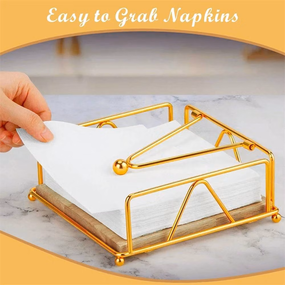 Nordara Gold Wooden Table Tissue Holder and Napkin Storage Box with Weighted Base – 2
