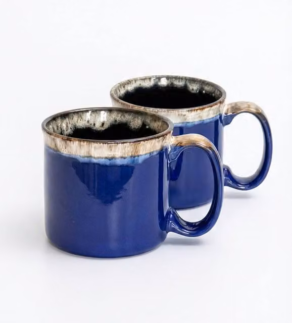 Upper Street Set of 2 Blue Ceramic Mugs, 560ml – 1