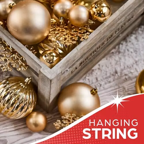 The Christmas Workshop Set of 50 Shatterproof Textured Gold Baubles for Christmas Tree Decoration – 4