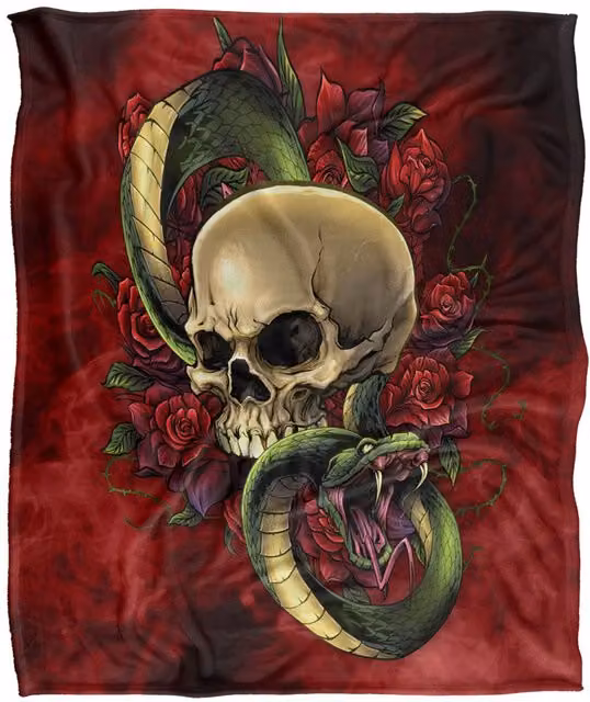 JQ Licensing Brian Allen Skull Snake and Roses Super Soft Fleece Throw Blanket, White and Multicolour, W: 152 cm, D: 127 cm – 6