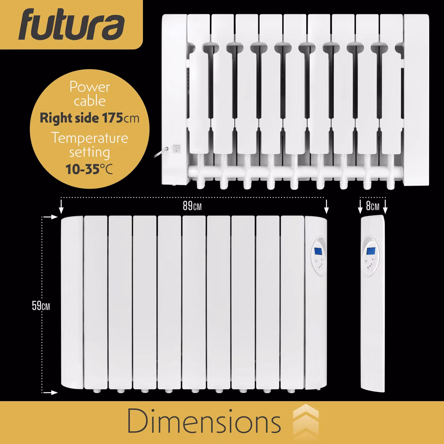 Futura 1800W Oil Filled Electric Radiator and Wall Panel Heater with 24/7 Timer in White – 5