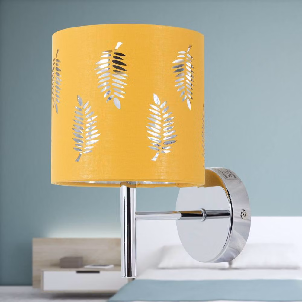 First Choice Lighting Brea Set of 2 Chrome Wall Lights with Ochre Fabric Shades – 2