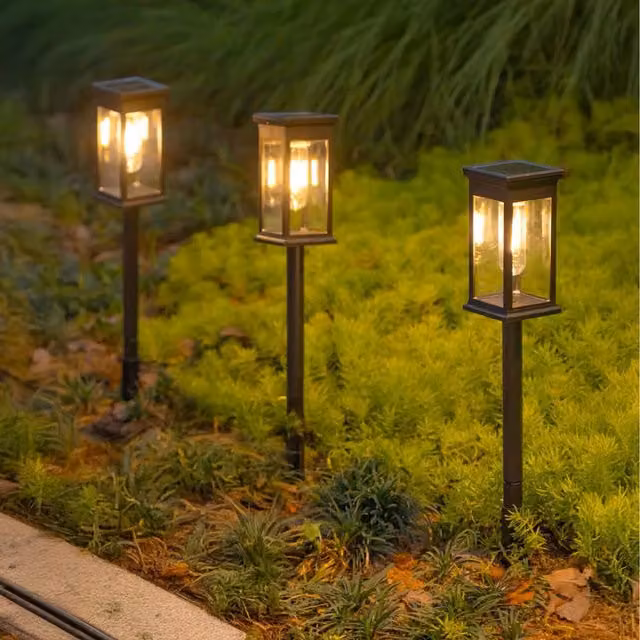 Lifeideas 8-Piece Solar-Powered Black Garden Pathway Lights with Dusk Sensor and Warm White LED