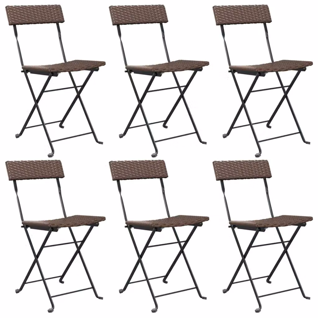 Berkfield Home Set of 6 Brown Poly Rattan and Steel Folding Bistro Chairs – 2
