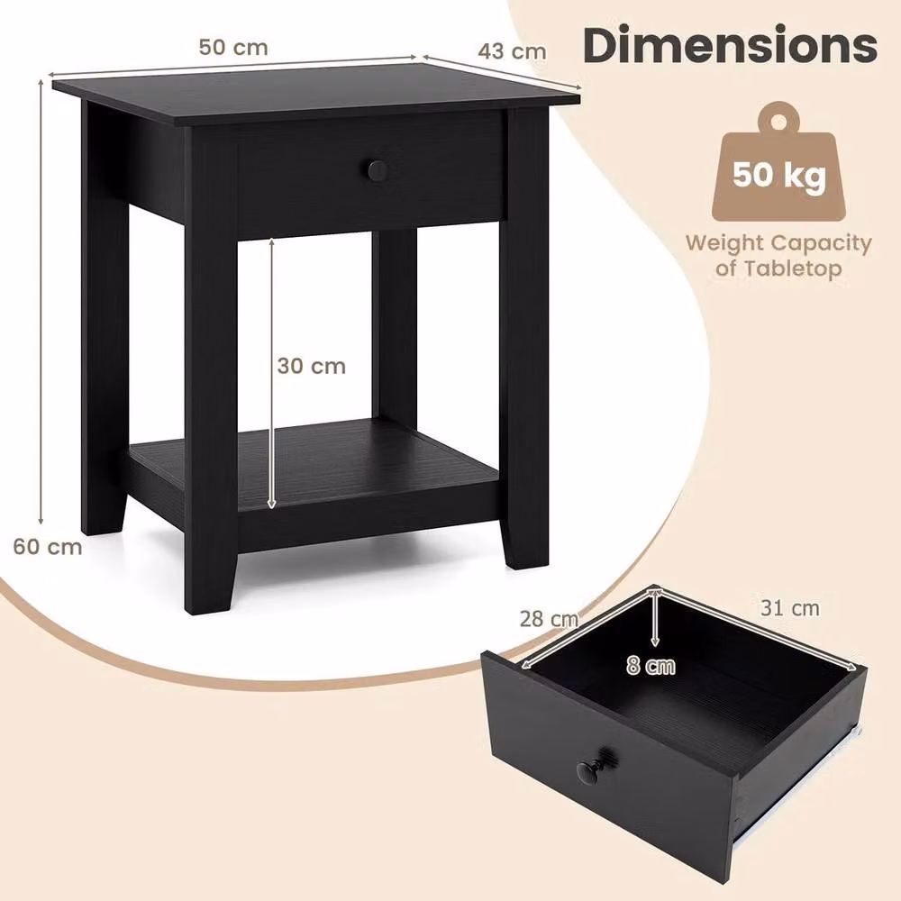 Kelvenix Modern Wooden Sofa Side Table in Black, W/D/H: 60.0 x 50.0 x 60.0 cm – 2