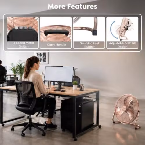 Air Pro Copper Metal Floor Fan with 3 Speed Settings and Adjustable Tilt – 5
