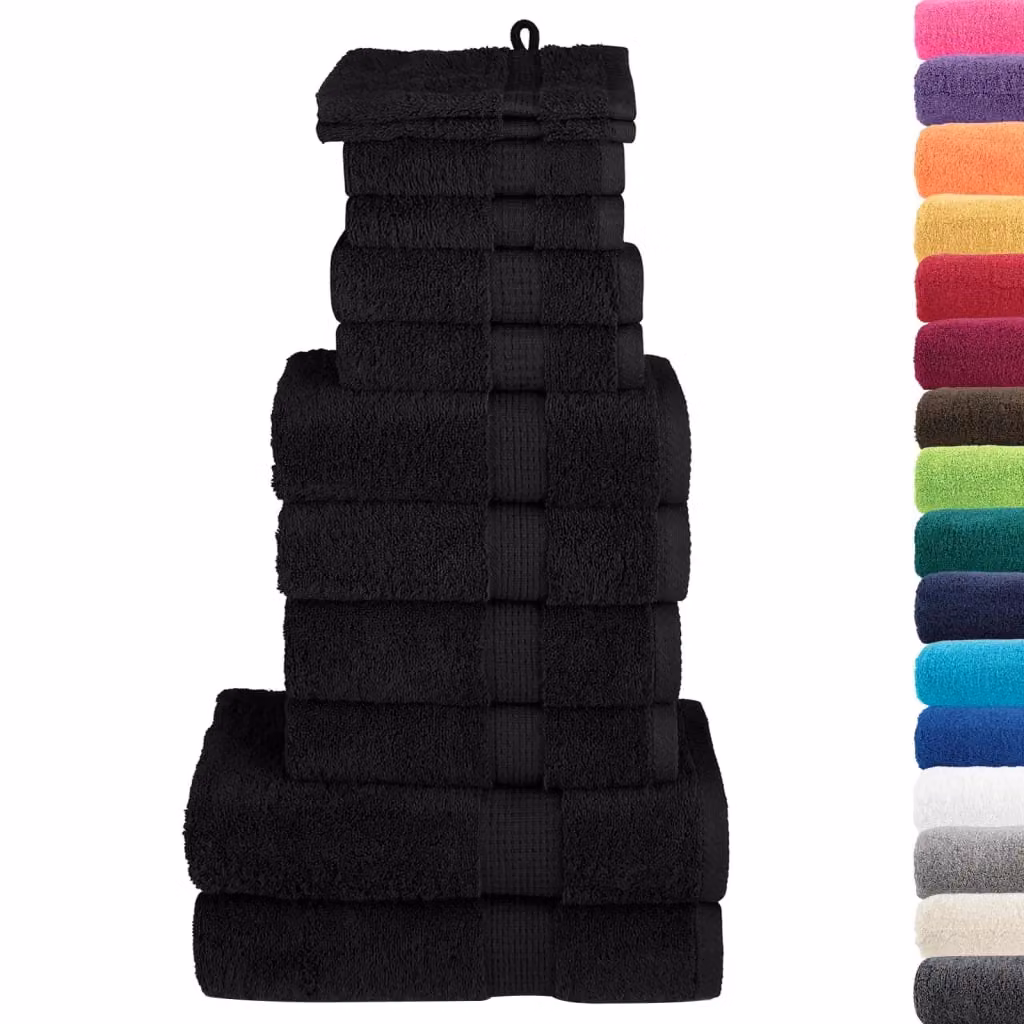 Berkfield Home SOLUND 12 Piece Premium Black Cotton Terry Towel Set, 600 gsm – 2