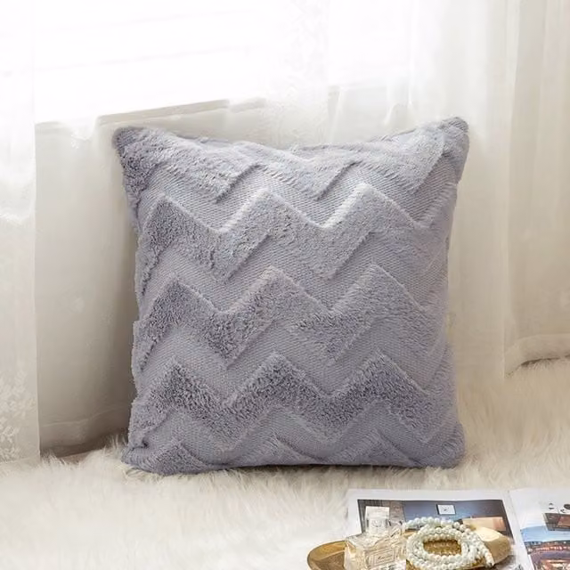Livingandhome Decorative Faux Fur Plush Square Throw Pillow in Silver Grey