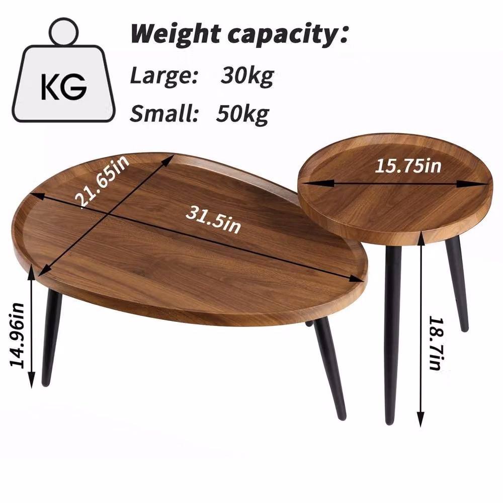 KORVIXA 2 Piece Nesting Oval Coffee Table Set in Brown, W/D/H: 100 x 100 x 100 cm – 2
