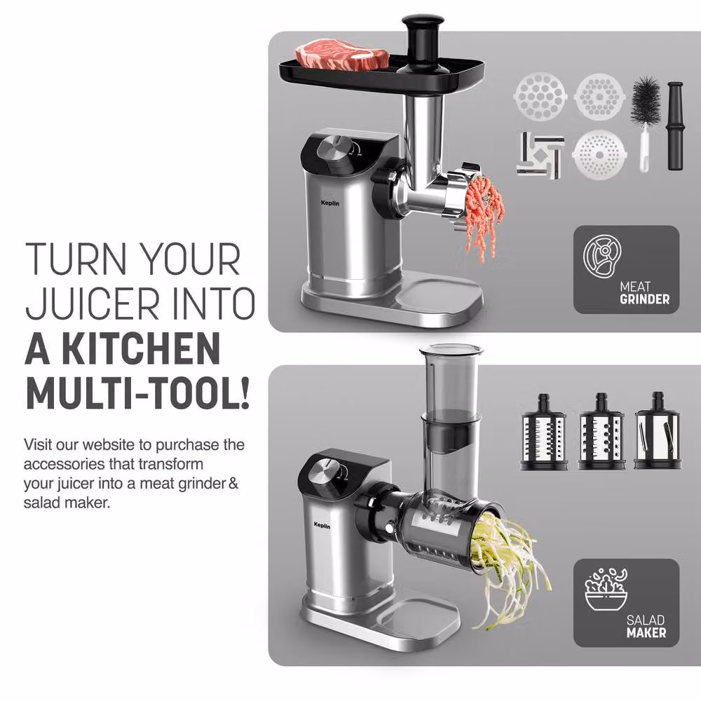 Keplin Slow Masticating Cold Press Juicer Machine with 7-Stage Auger in Grey and Black – 6