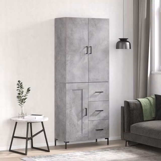 Berkfield Home Industrial Highboard in Concrete Grey, W: 69.5 cm, D: 34 cm, H: 180 cm