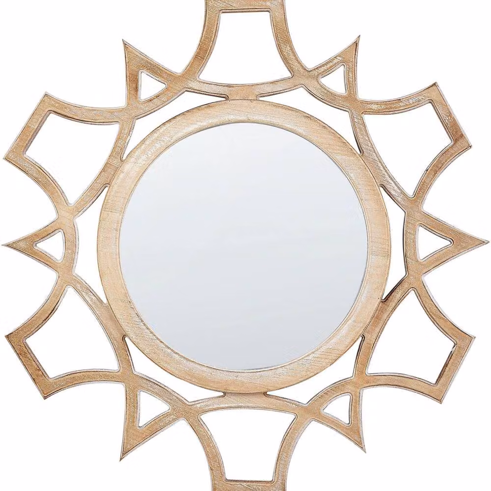 Wyld and Coco Round Openwork Scandinavian Wall Mirror in Brown, Diameter: 60 cm – 2