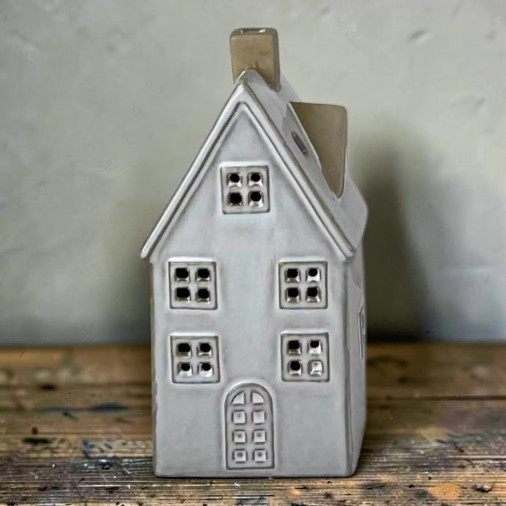 Four Candle Glazed Ceramic House Ornament with LED in White, W/D/H: 19.5 x 8.0 x 10.0 cm – 2
