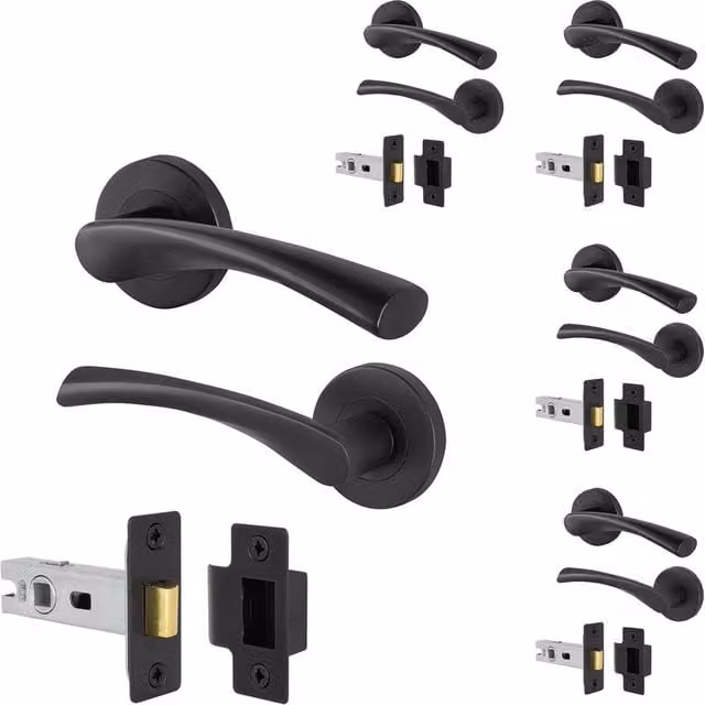 AFIT Matt Black Internal Door Handles with Latch and Rose, 5 Pairs, W/D/H: 15.0 x 15.0 x 15.0 cm – 1