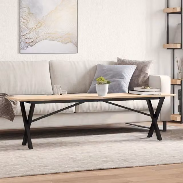 Berkfield Home X-Frame Coffee Table in Brown Solid Pine and Steel, W: 160 cm, D: 40 cm, H: 45 cm