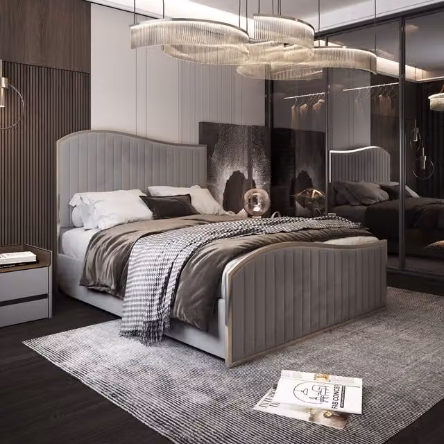 Casani Brixton Upholstered Velvet Metal Bed Frame in Grey, W/D/H: 90 x 200 x 137 cm – 1