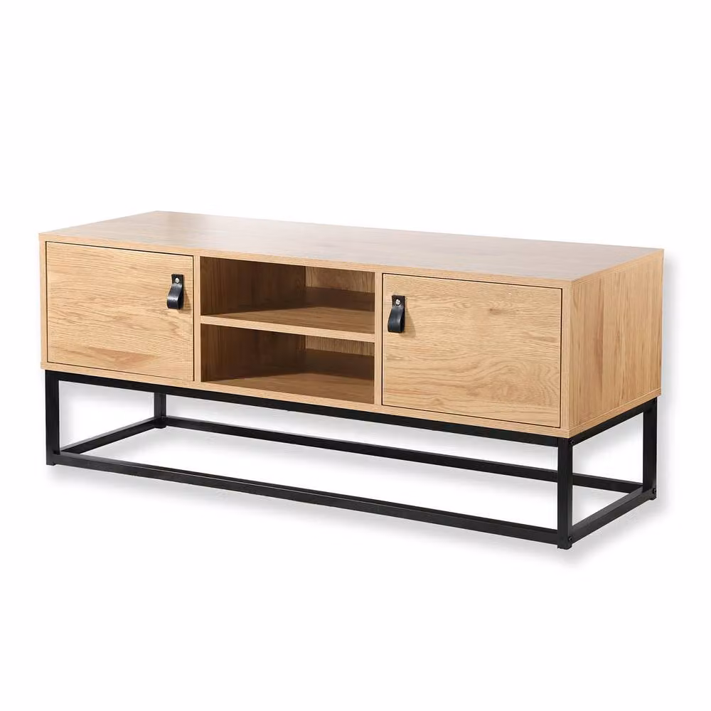CALICOSY Jill Industrial TV Stand in Brown with 2 Doors and 2 Shelves, W: 120 cm, D: 39 cm, H: 48 cm – 3
