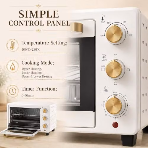 HOMCOM 21L Electric Mini Oven and Grill with Adjustable Temperature, Timer and Auto Shut-off, White – 5