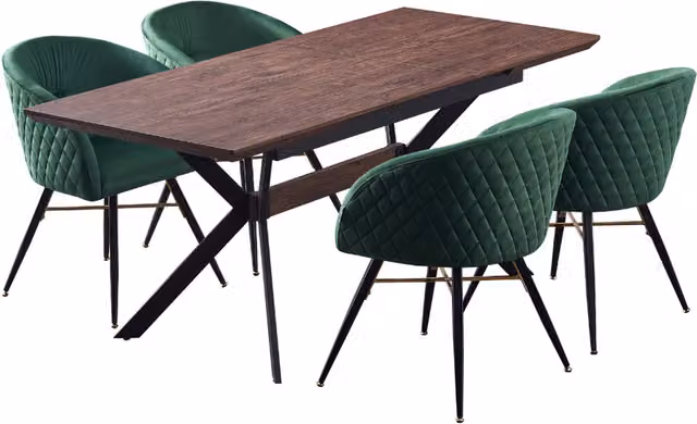 Life Interiors Vittorio Blaze LUX Extendable Dining Set with Rectangular Butterfly Leaf Table and 4 Green Chairs