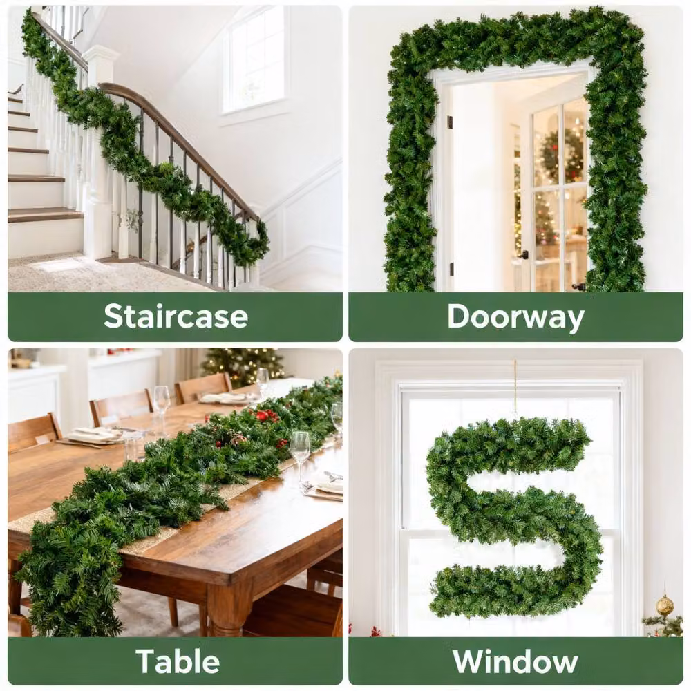 Shatchi 2.7m Green Christmas Garland with Foliage and Leaves – 3