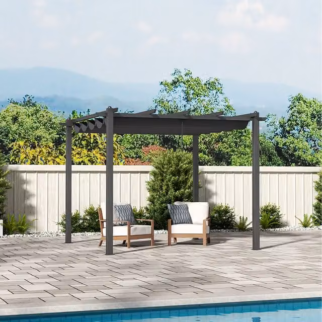 Breeins Modern Outdoor Aluminium Pergola with Retractable Canopy in Matt Light Grey