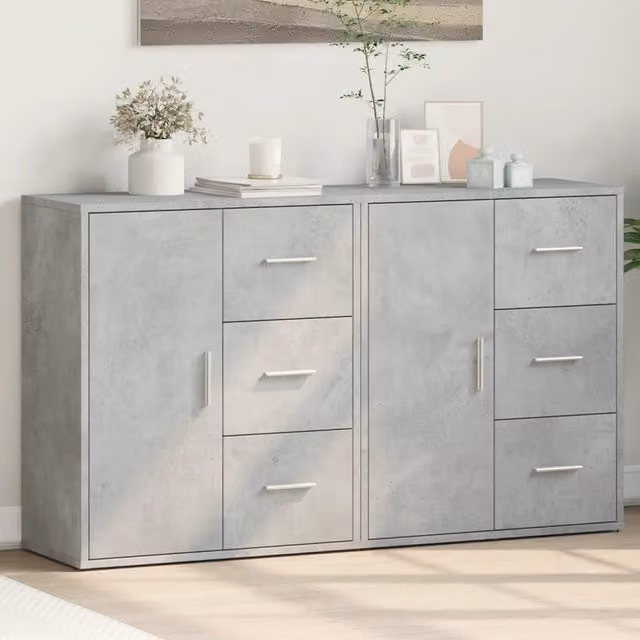 Berkfield Home Set of 2 Modern Sideboards in Concrete Grey, W/D/H: 60 x 31 x 70 cm
