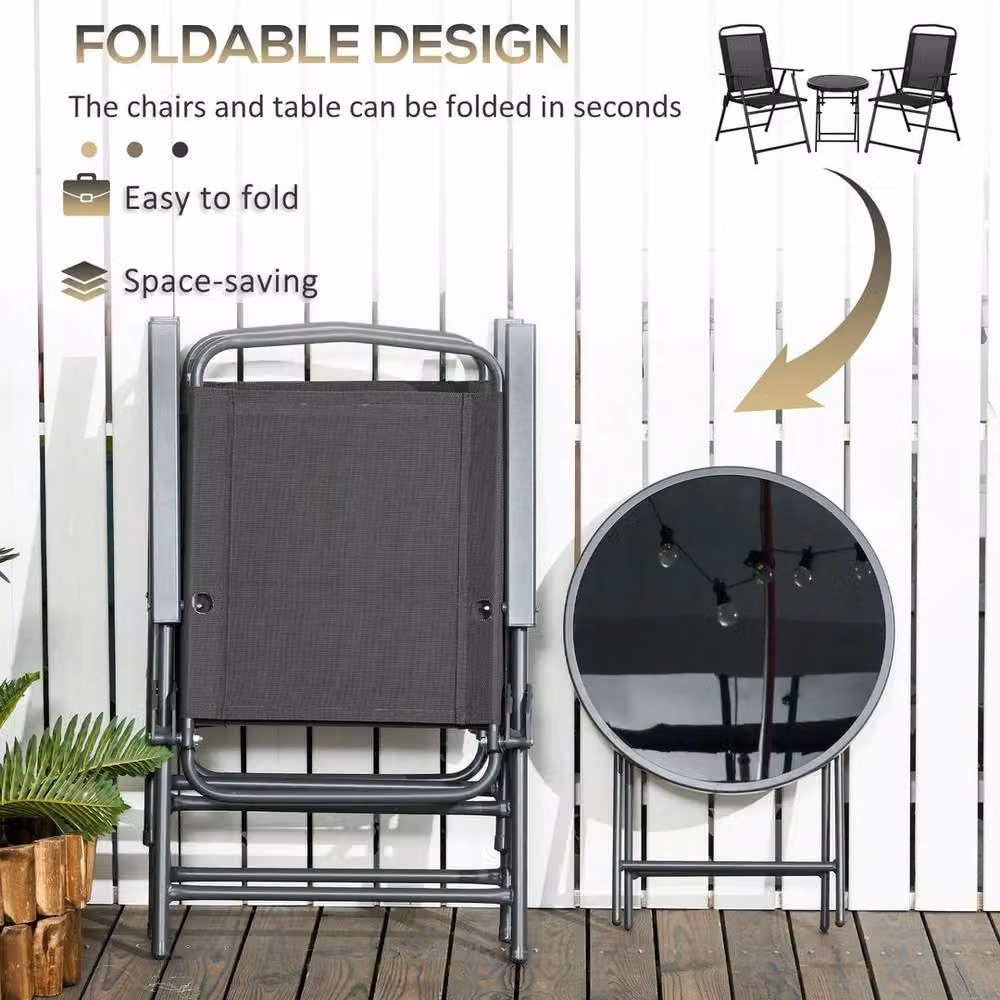 NESTLUNE Bistro Set with Folding Chairs and Coffee Table in Black Metal – 4
