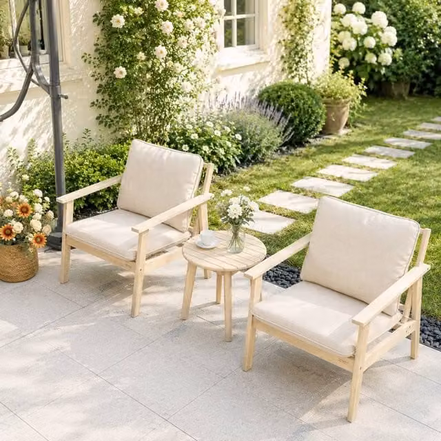 Direct Wicker 2 Seater Wooden Outdoor Bistro Set with Table and Chairs in Beige – 1