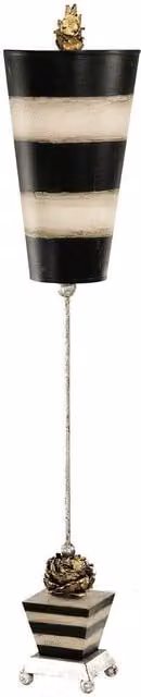 Loops Table Lamp with Silver Leaf Ball Feet and Taupe and Black Striped Fabric Shade, E27 LED Compatible, 60W – 1