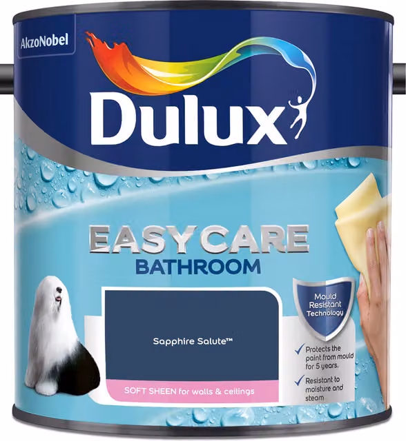 Dulux Easycare Bathroom Mould Resistant Satin Gloss Paint, Blue, 2.5L – 3