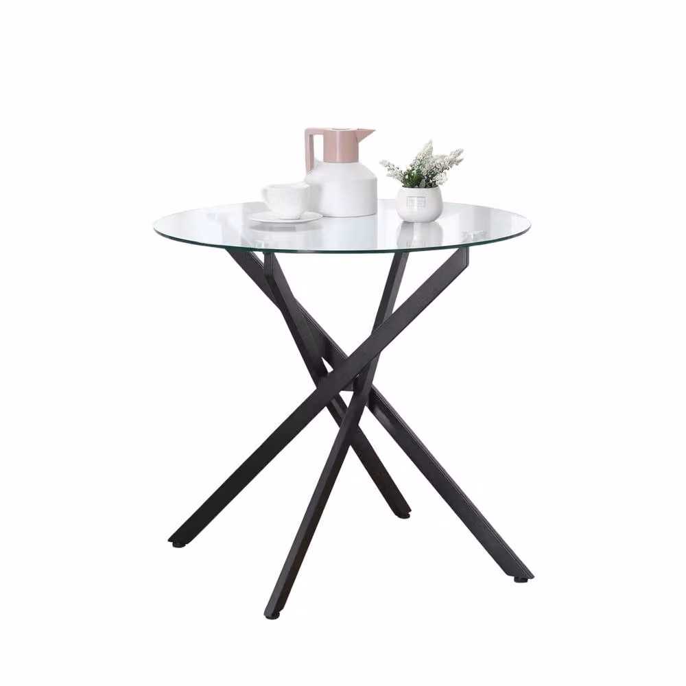 FURNOS Industrial Round Tempered Glass Coffee Table with Black Metal Frame, Diameter: 80 cm, Height: 40 cm – 7