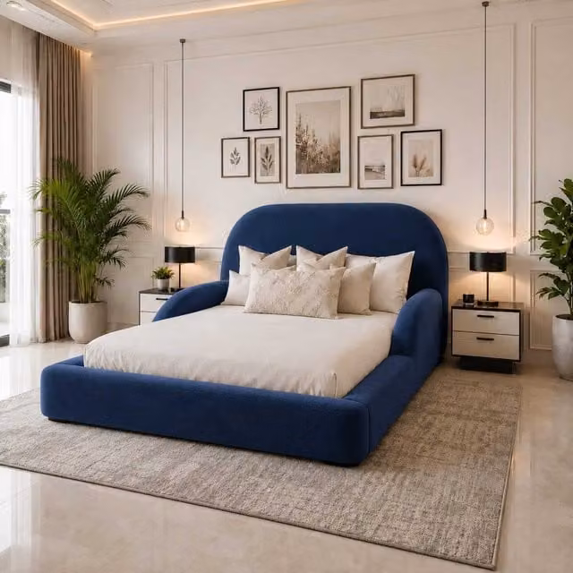Abstract Haven Ottoman Storage Bed with Headboard by K Mehmood Enterprise Ltd in Blue
