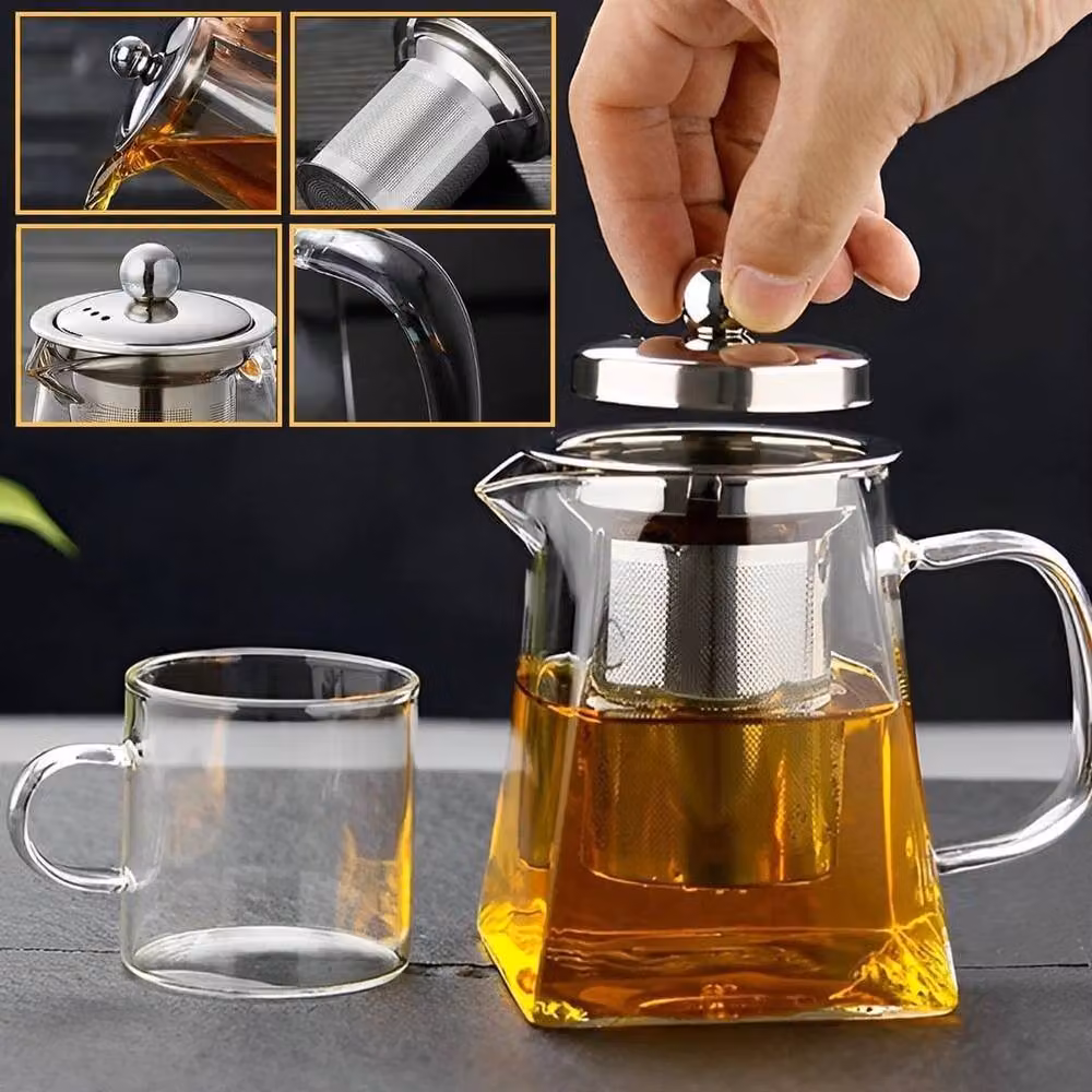PAWNORA Heat Resistant Clear Glass Teapot with Stainless Steel Infuser – 5