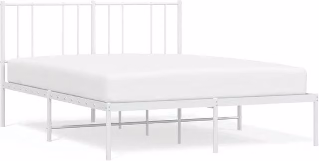 Berkfield Home Metal Bed Frame with Headboard in White, W/D/H: 160 x 200 cm – 1