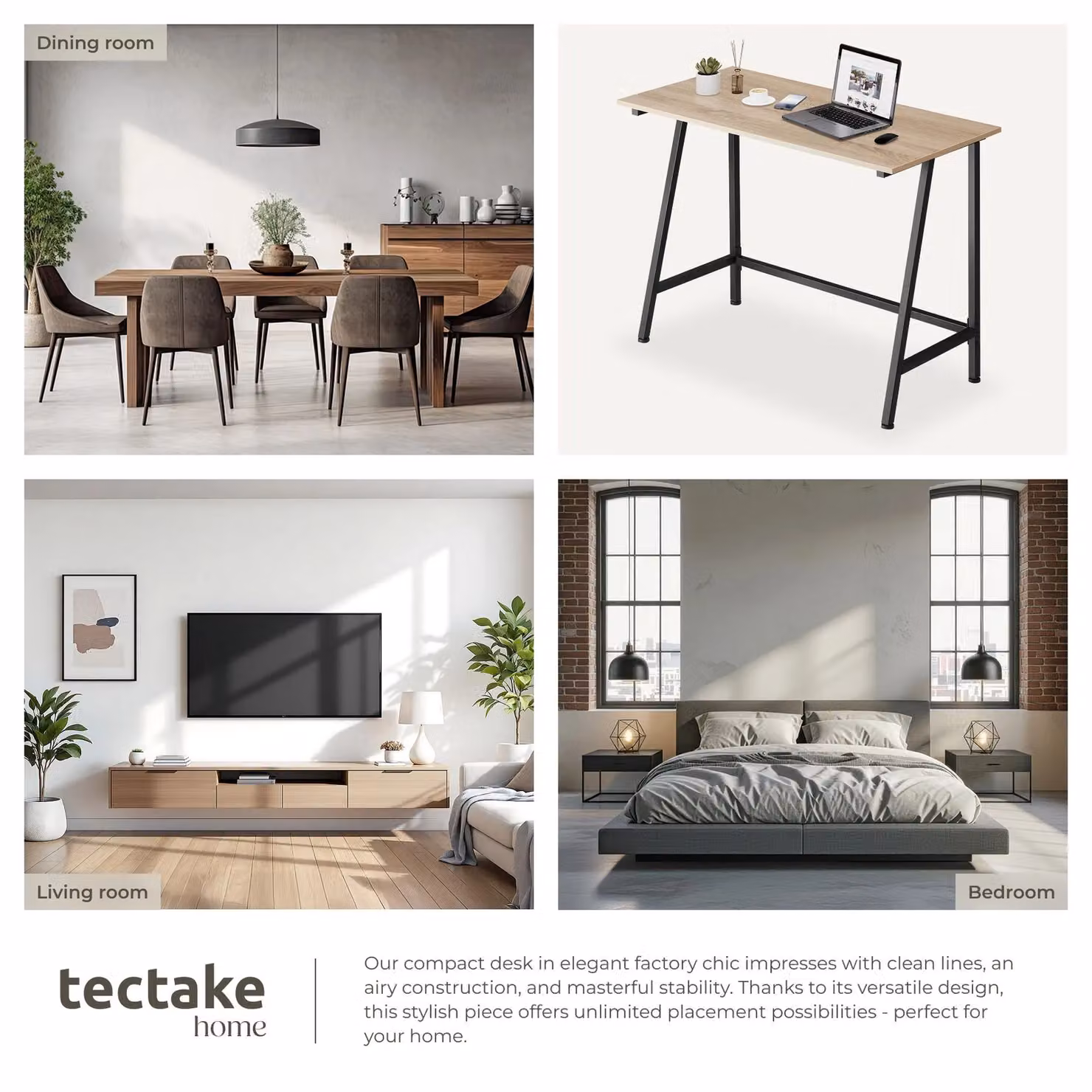 tectake Newton Modern Height Adjustable Computer and Writing Desk in Light Oak – 3