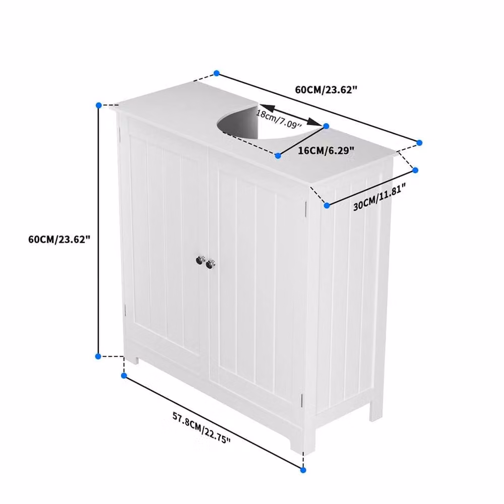 Nordara White Lacquered Modern Bathroom Under Sink Storage Cabinet with Hinged Doors and Internal Shelves – 2