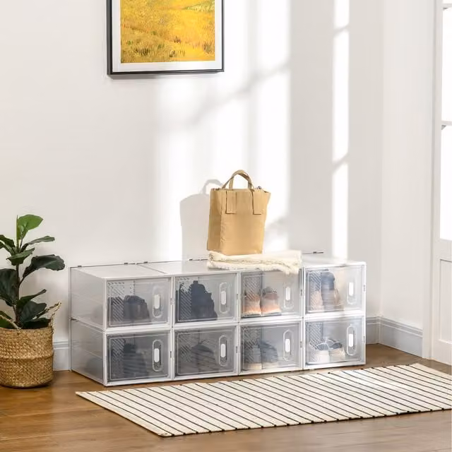 HOMCOM Portable Cube Shoe Storage Cabinet, White and Transparent Plastic Organizer, W/D/H: 35 x 21 x 35 cm