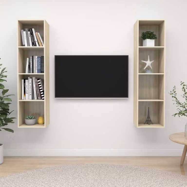 Berkfield Home Set of 2 Wall-mounted TV Cabinets in Light Oak Sonoma Oak Engineered Wood