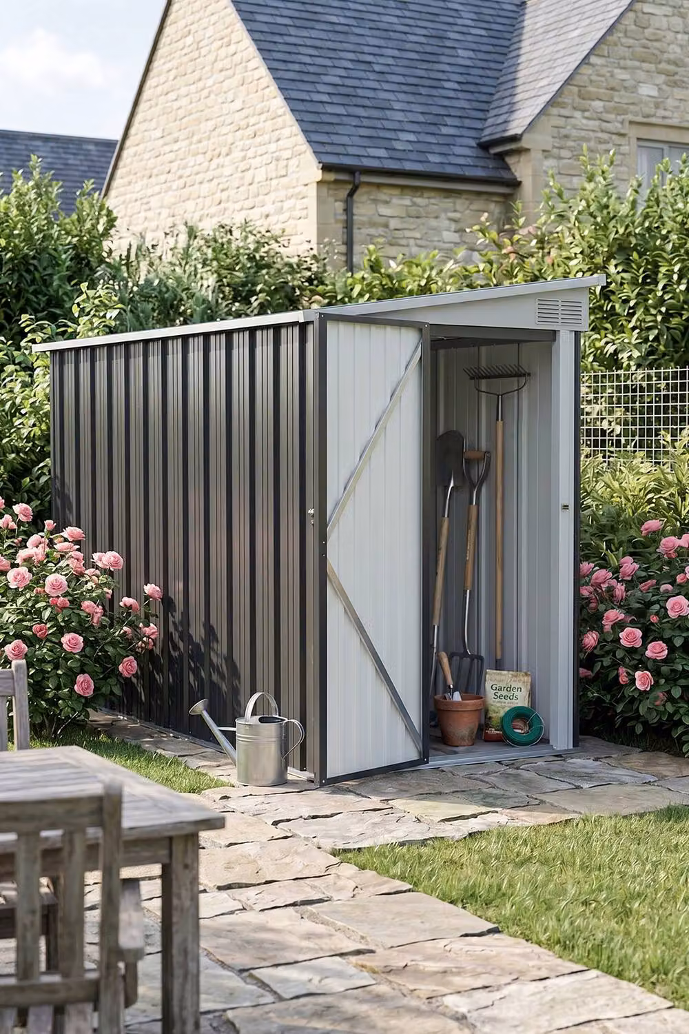 Garden Sanctuary Modern Pent Roof Metal Garden Tool Shed in Anthracite, W: 274.32 cm, D: 268.0 cm, H: 181.0 cm – 2