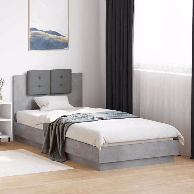 Berkfield Home Modern Upholstered Bed Frame with Under-Bed LED Lighting in Concrete Grey, W/D/H: 80 x 200 cm