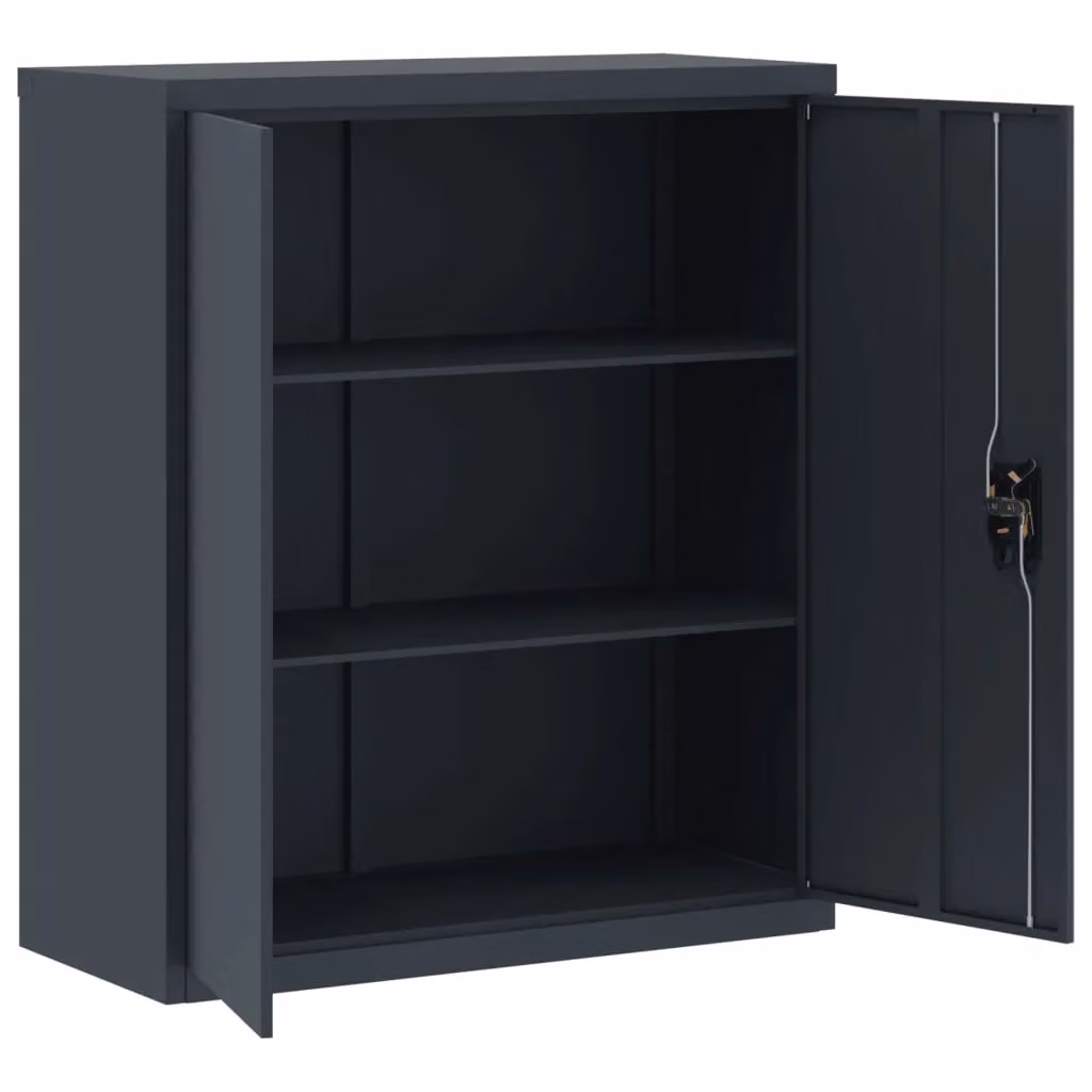 Berkfield Home Anthracite Steel File Cabinet with Hinged Doors and Lock, W/D/H: 90 x 40 x 105 cm – 3