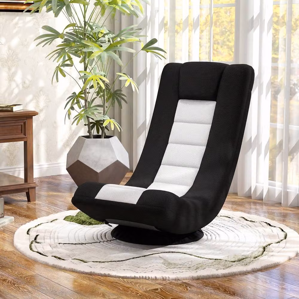 Gymax Folding Floor Sofa Chair with 360 Degree Swivel and 4 Position Adjustment in Black – 9