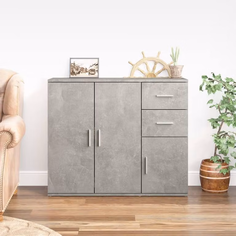 Berkfield Home Modern Abstract Sideboard in Concrete Grey, W/D/H: 91 x 29.5 x 75 cm