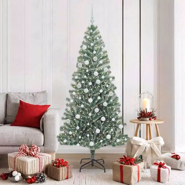 Berkfield Home Snow Flocked Artificial Christmas Tree with LED Lights, Green, Height: 180 cm