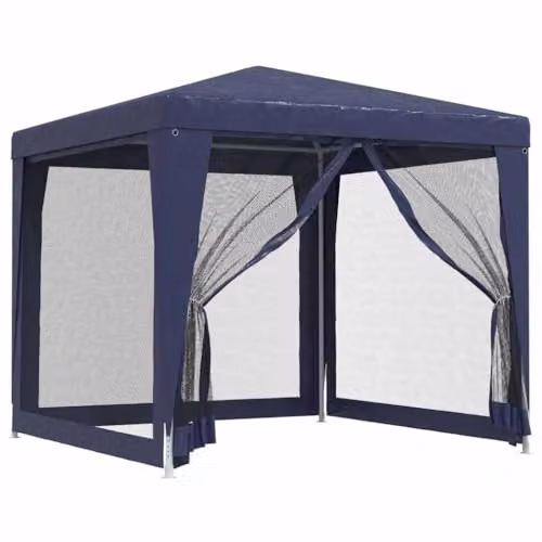vidaXL Party Tent with 4 Mesh Sidewalls, Blue, W: 250 cm, D: 250 cm, H: 245 cm