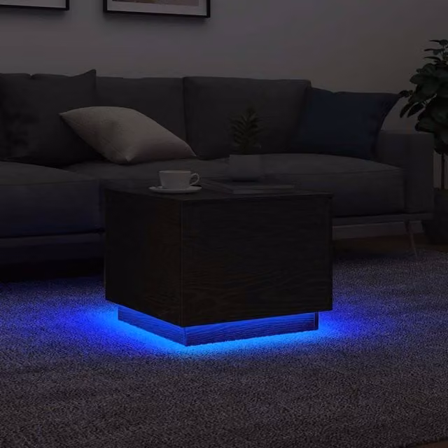 Berkfield Home Black Oak Coffee Table with LED Lights W/D/H: 50 x 50 x 40 cm