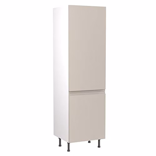 KITCHEN KIT Light Grey Gloss Flatpack Tall Larder Unit with J-Pull Soft Close Doors, W/D/H: 60.0 x 57.0 x 212.0 cm